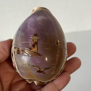 Vintage Carved  Cowrie Shell Lighthouse and Seagull Ocean View